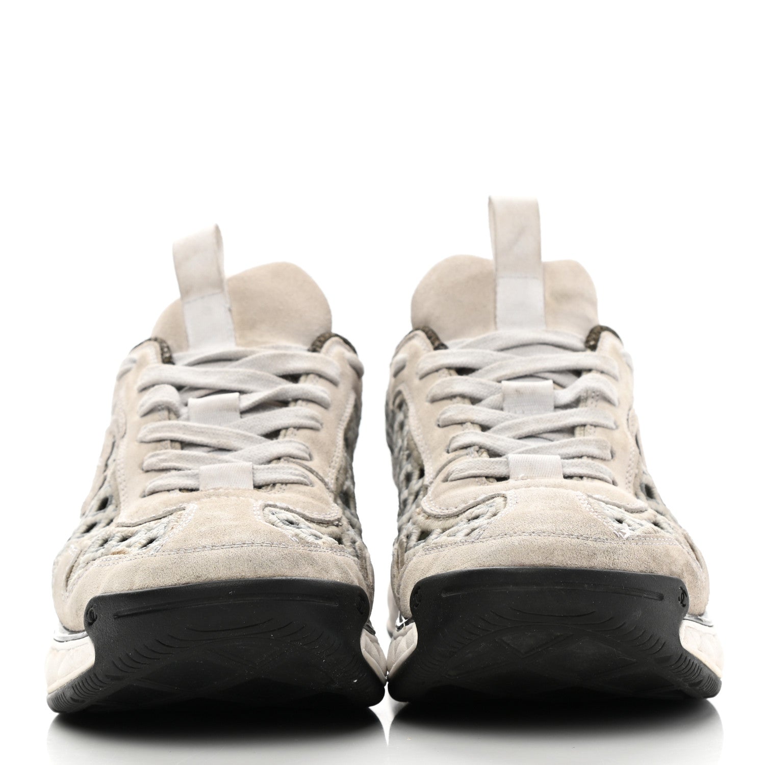 Chanel Suede Calfskin Embroidered CC Sneakers 39 Beige Black 2 of 9