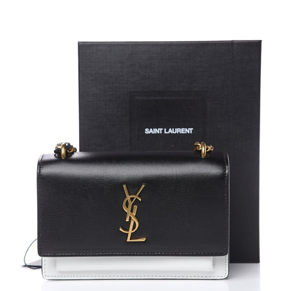 Saint Laurent New Aspen Calfskin Bi-Color Monogram Sunset Chain Wallet Black Dirty White 11 of 11