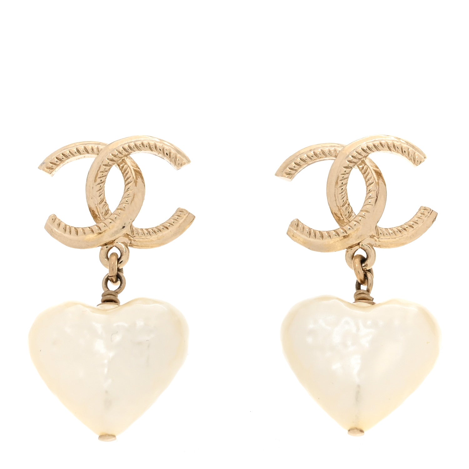 Chanel Pearl CC Heart Drop Earrings Gold 1 of 5
