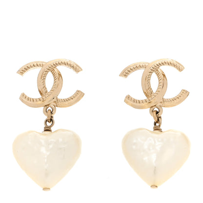 Chanel Pearl CC Heart Drop Earrings Gold 1 of 5