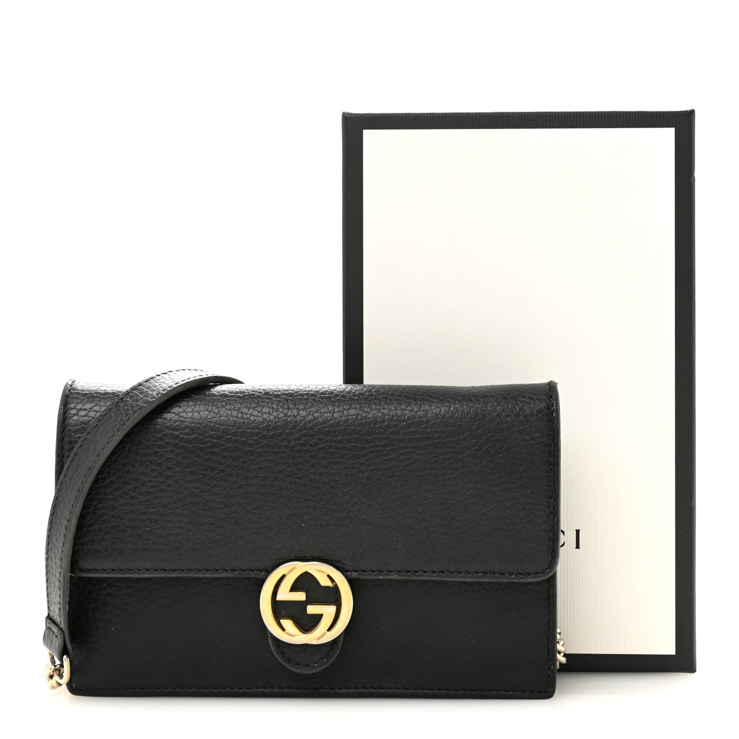 Dollar Calfskin Interlocking G Chain Wallet Black