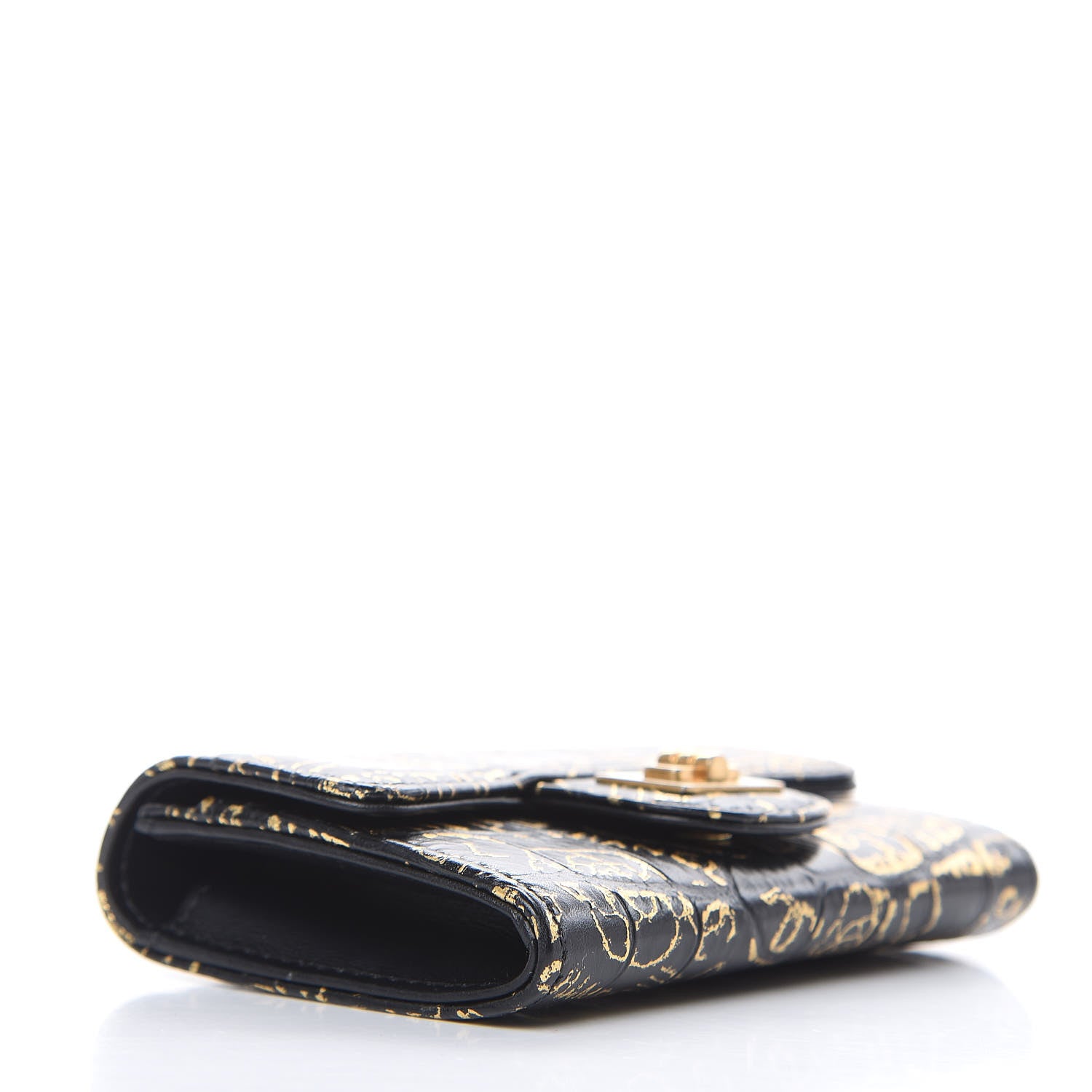 Chanel Calfskin Crocodile Embossed Graffiti 2.55 Cocodile Reissue Flap Card Holder Black Gold 4 of 9