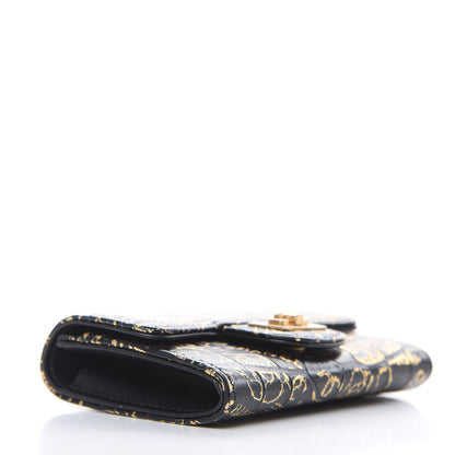 Chanel Calfskin Crocodile Embossed Graffiti 2.55 Cocodile Reissue Flap Card Holder Black Gold 4 of 9