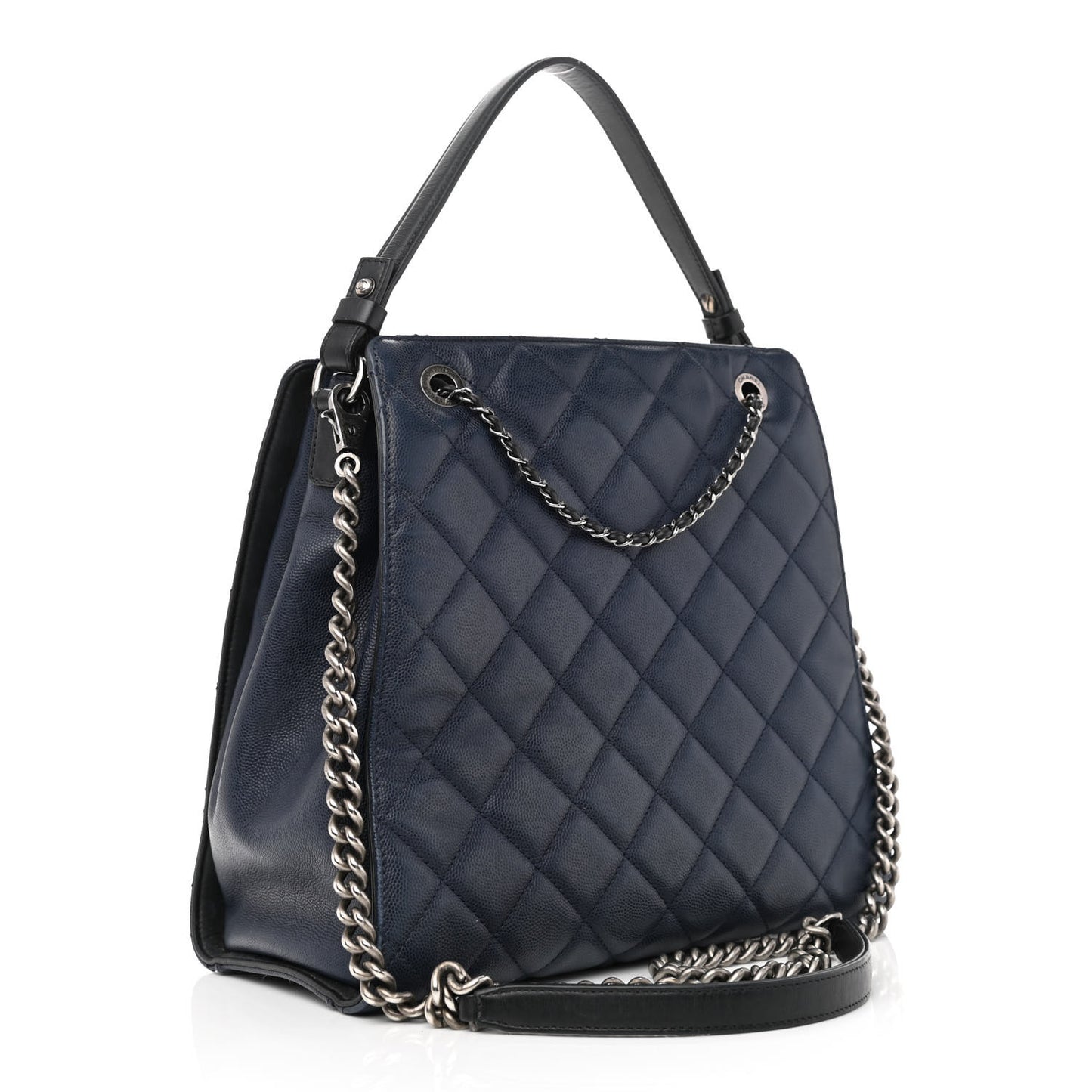 Caviar Quilted Medium CC Bucket Bag Dark Blue