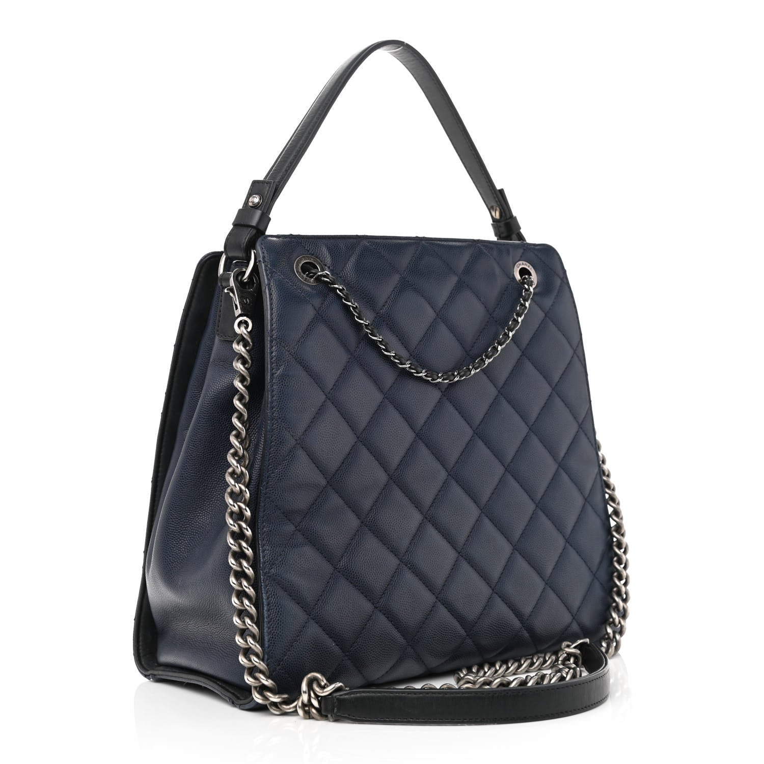 Chanel Caviar Quilted Medium CC Bucket Bag Dark Blue 3 of 13