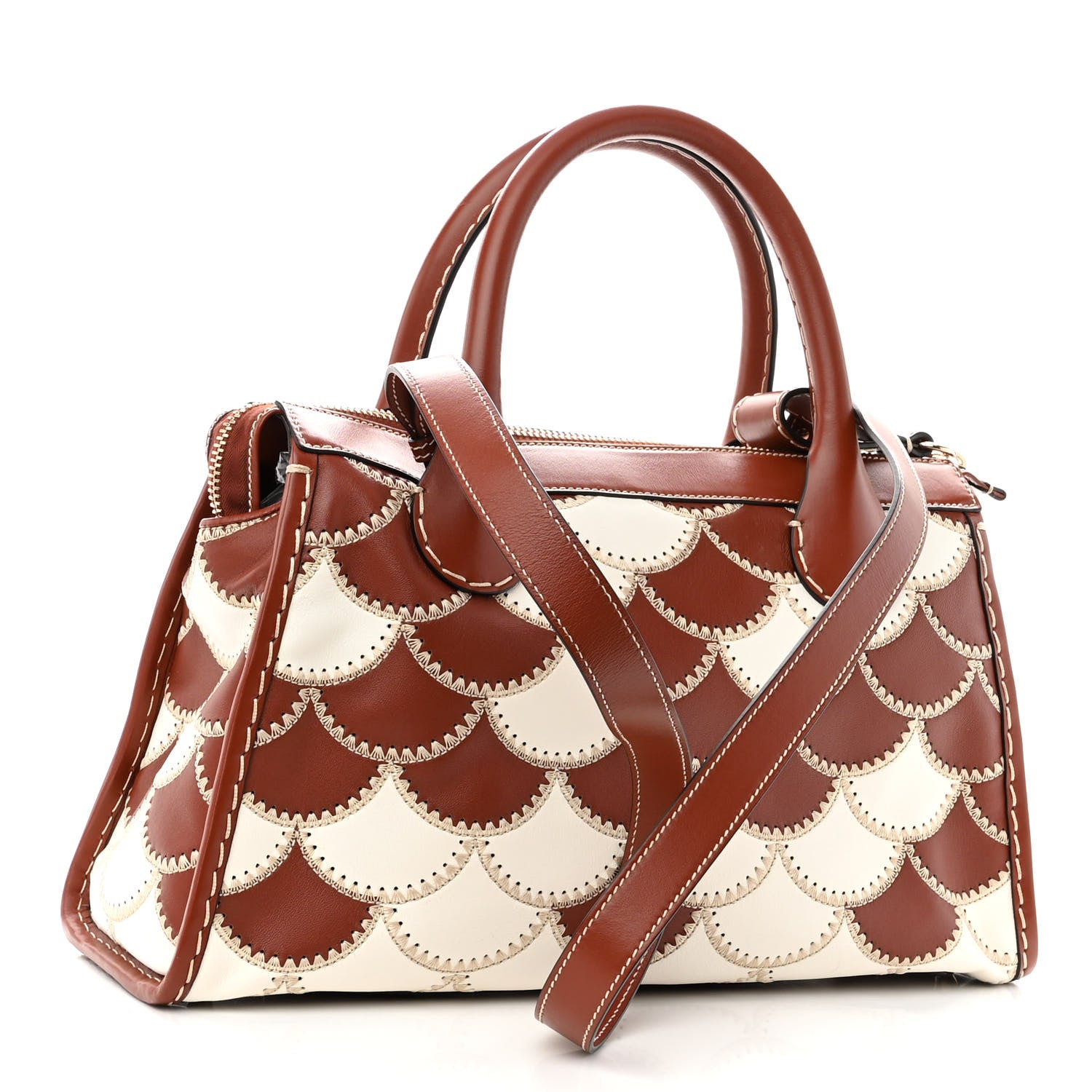 Chloe Nappa Shiny Calfskin Scallop Patchwork Medium Edith Day Bag Sepia Brown 3 of 9