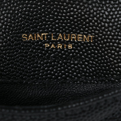 Saint Laurent Grain De Poudre Matelasse Chevron Monogram Compact Wallet Black 7 of 7