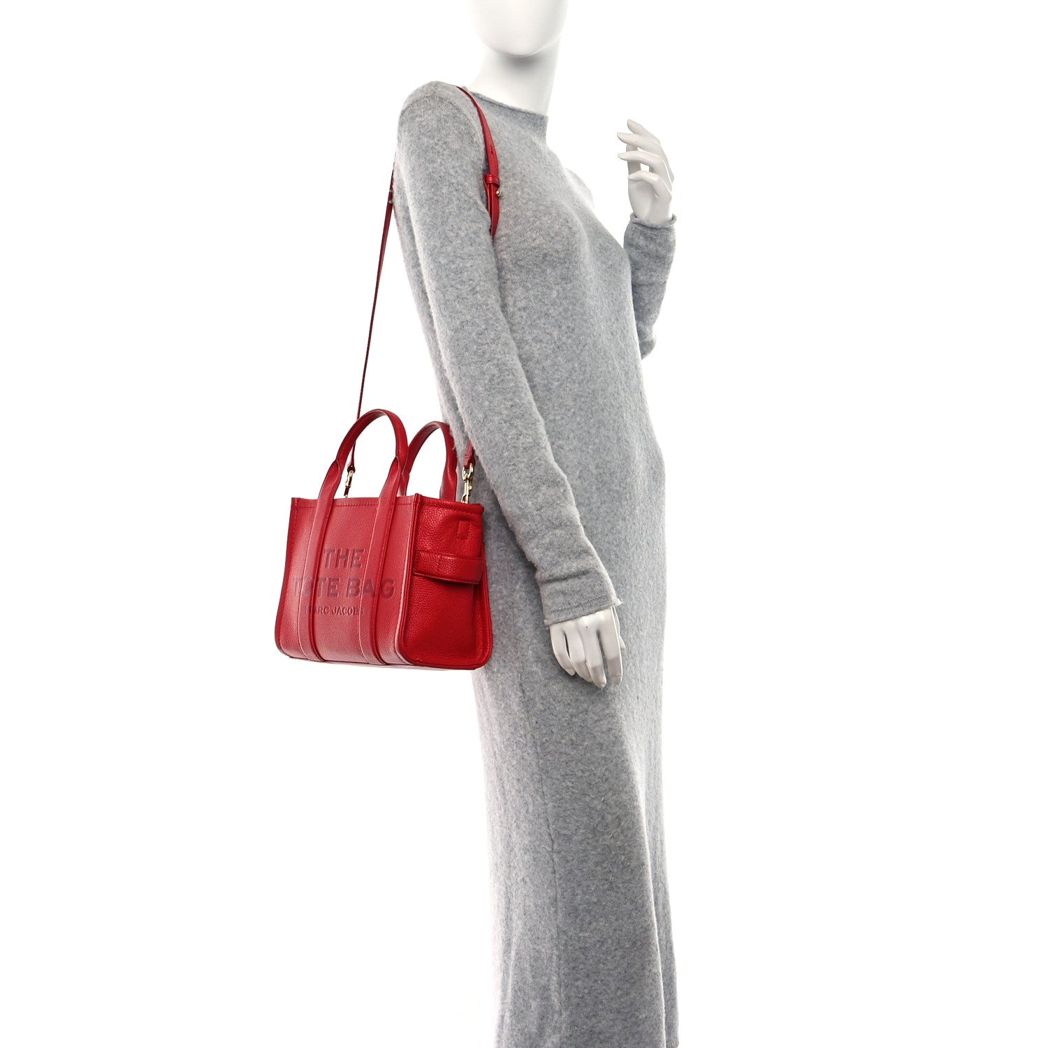 Marc Jacobs Grained Calfskin Small The Tote Bag True Red 2 of 10