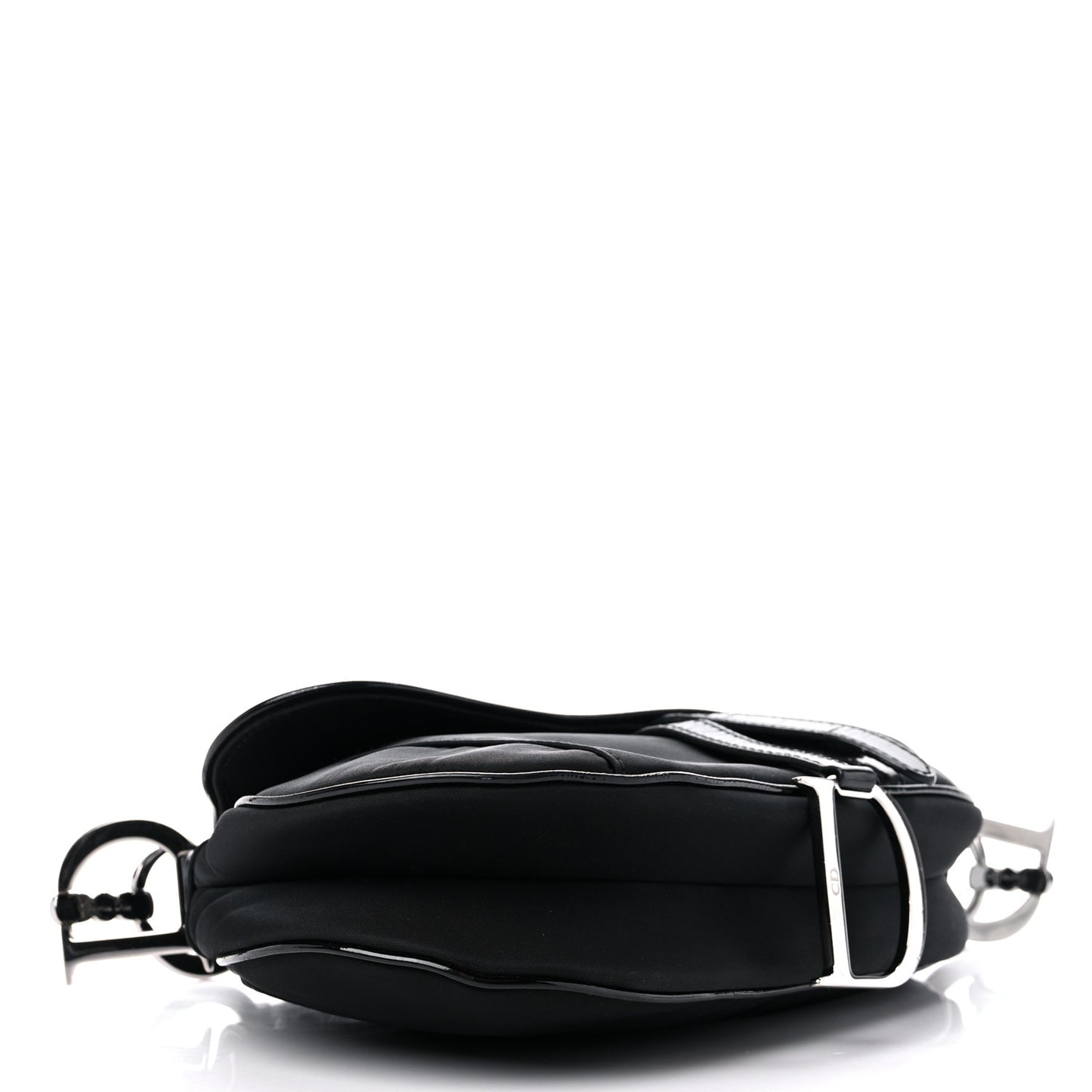 Canvas Patent Calfskin Saddle Bag Black