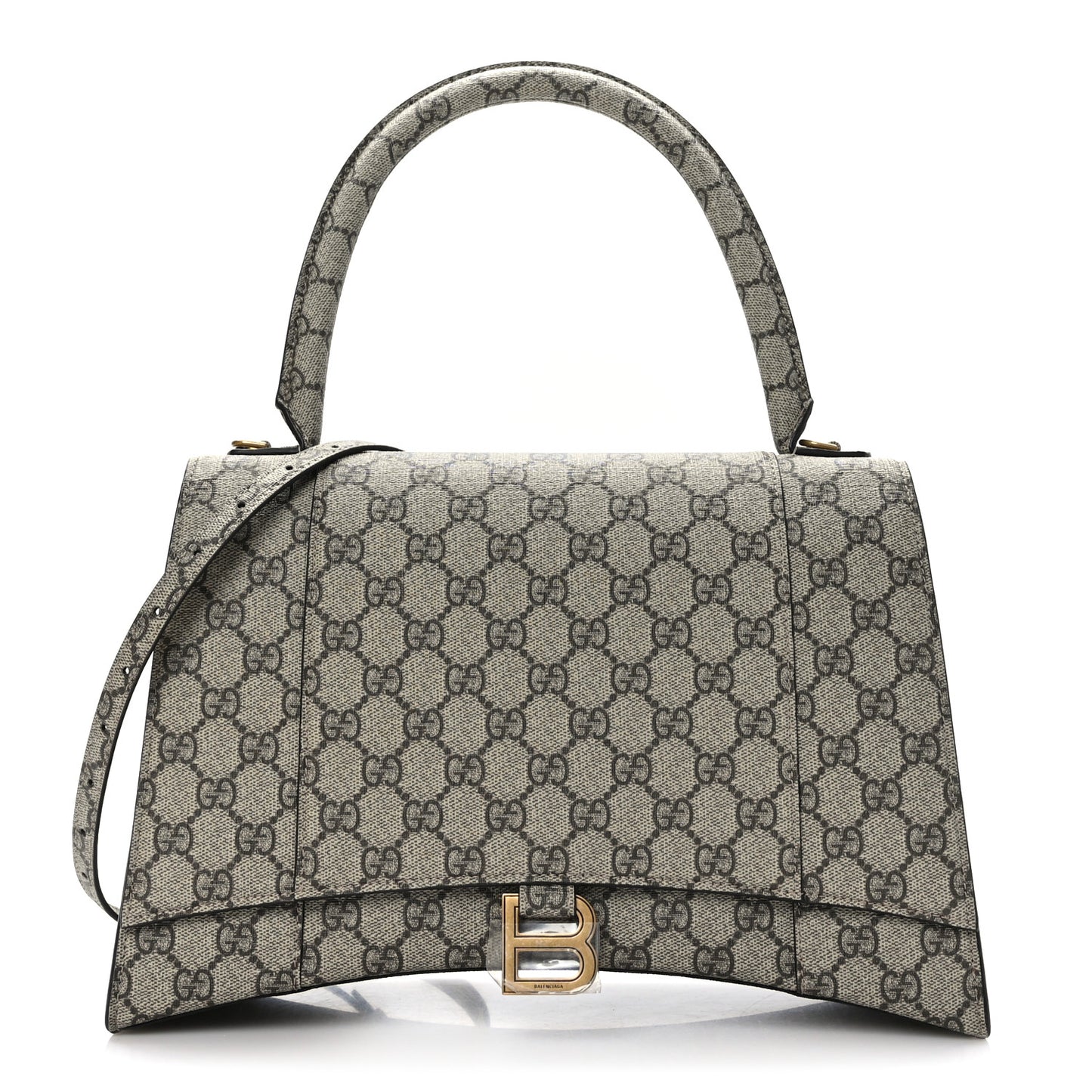 X GUCCI GG Supreme Monogram Medium Hourglass Top Handle Bag Beige Ebony
