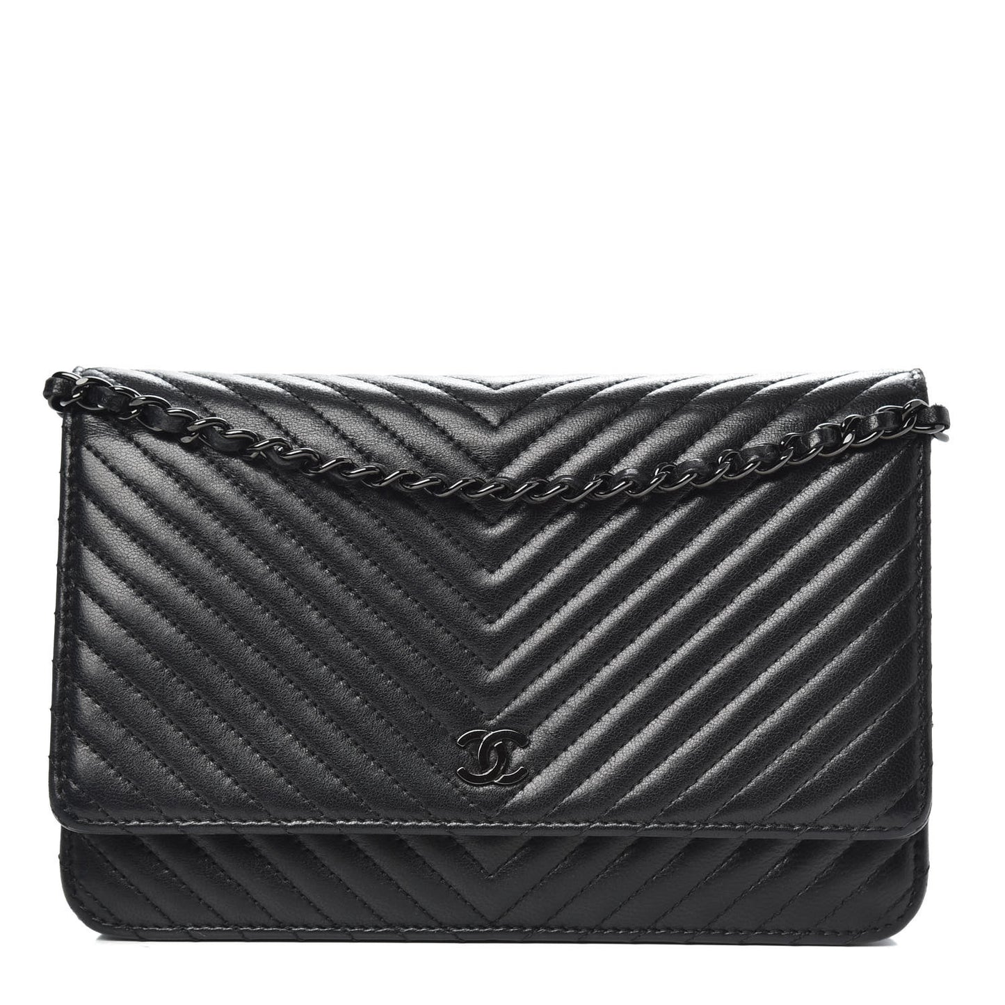 Lambskin Chevron Quilted Wallet On Chain WOC So Black
