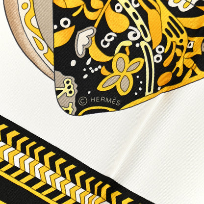 Hermes Silk Selle Des Steppes Scarf 90 White Or Black 4 of 5