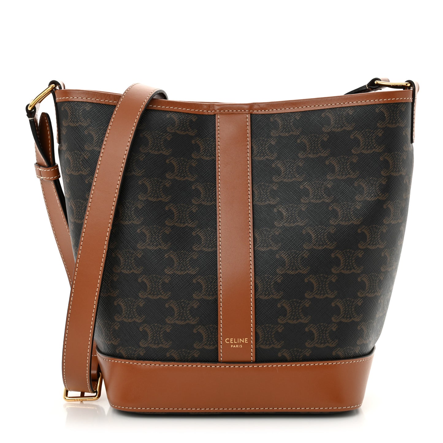 Triomphe Canvas Calfskin Small Bucket Bag Tan