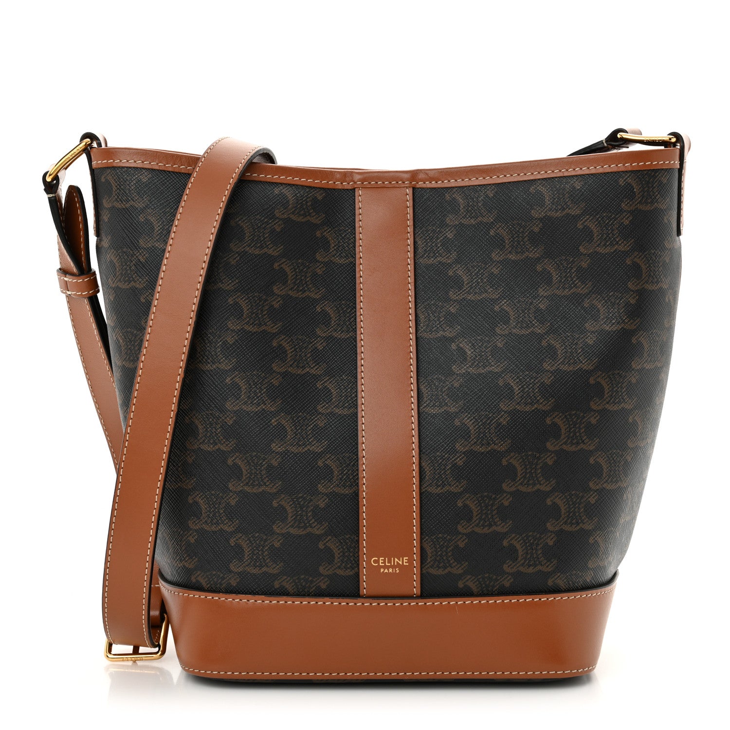 Celine Triomphe Canvas Calfskin Small Bucket Bag Tan 1 of 11