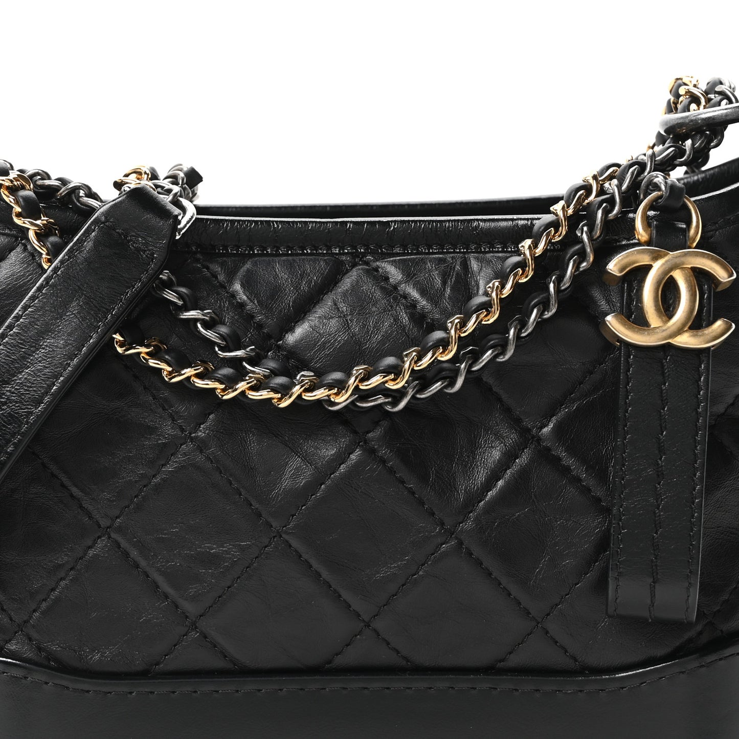 Aged Calfskin Quilted Small Gabrielle Hobo Black