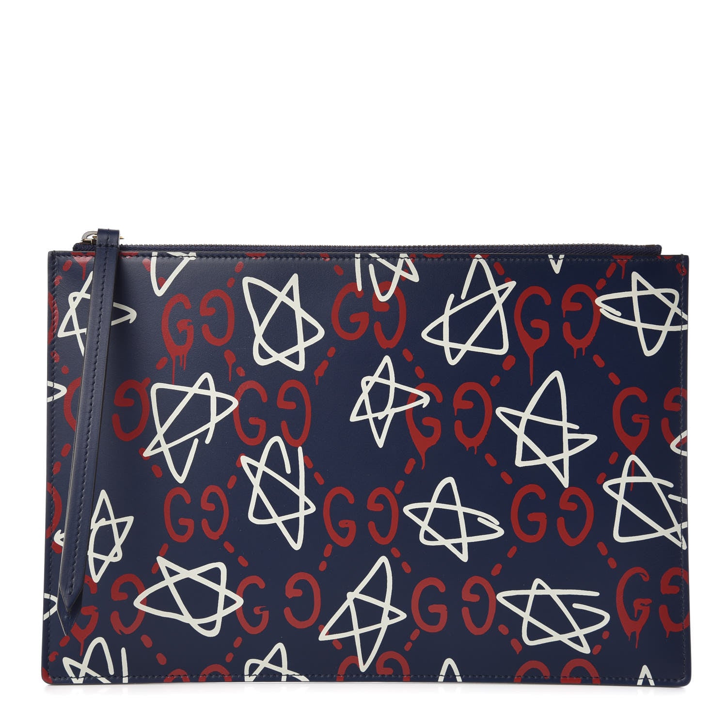 Gucci Calfskin GucciGhost Print Pouch Blue Agata Hibiscus Red 1 of 9