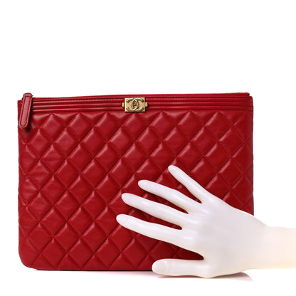 Chanel Lambskin Quilted Medium Boy Cosmetic Case Red 2 of 13