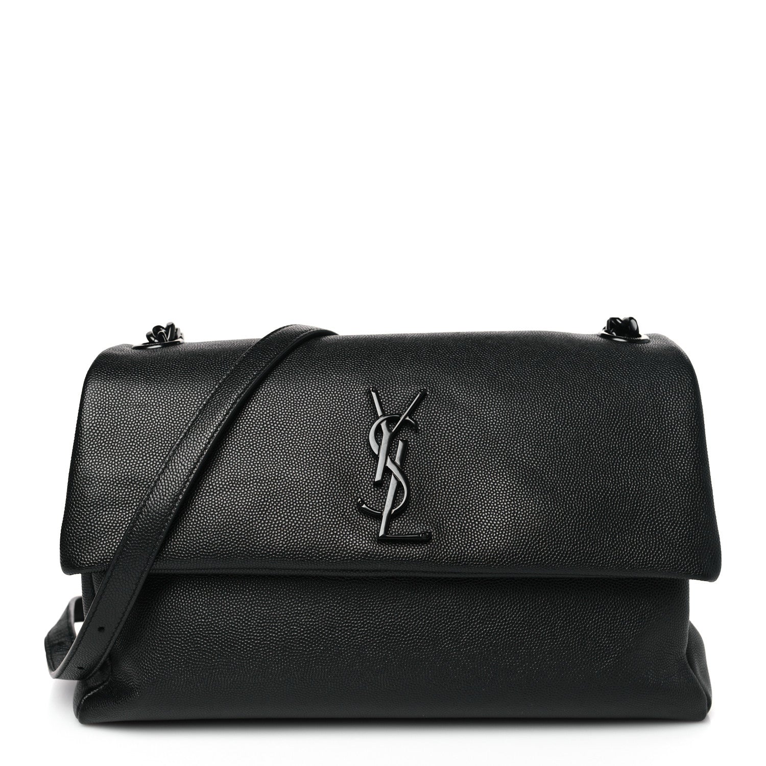 Saint Laurent Grain De Poudre Medium West Hollywood Monogram Fold-Over Black 1 of 9