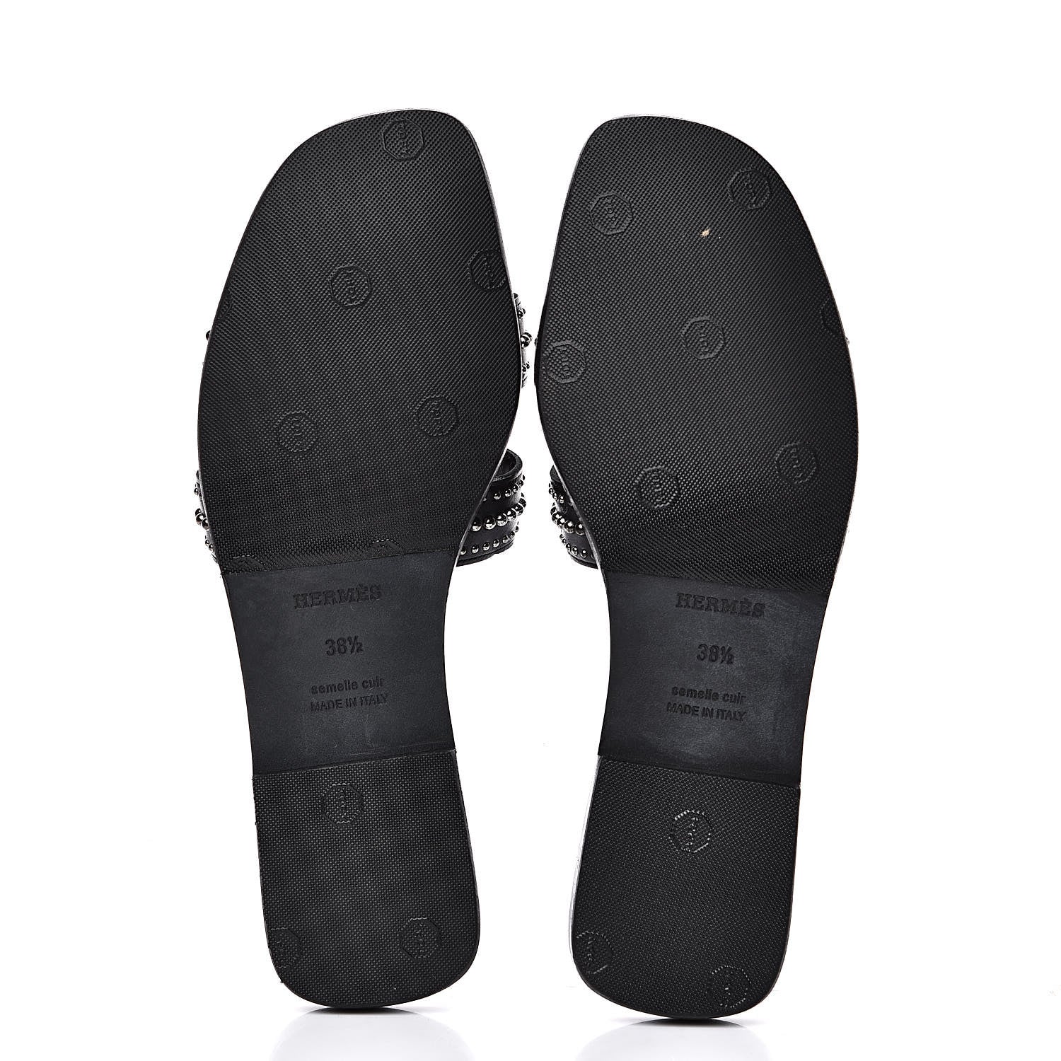 Hermes Calfskin Studded Oran Sandals 38.5 Black 6 of 10