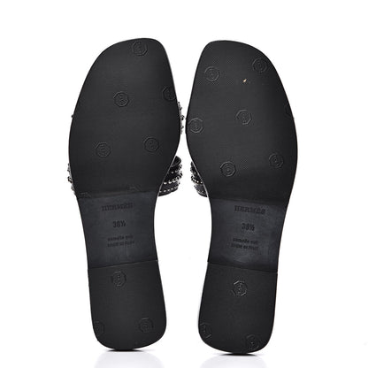 Hermes Calfskin Studded Oran Sandals 38.5 Black 6 of 10