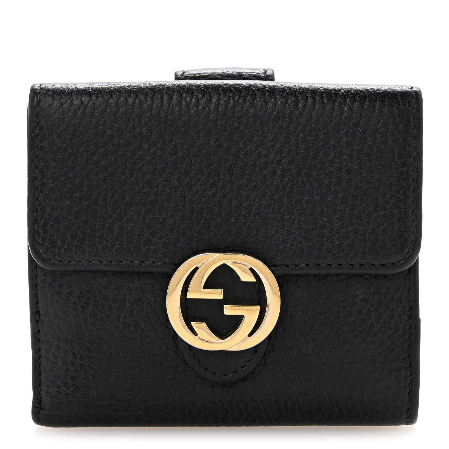 Gucci Dollar Calfskin Interlocking G French Wallet Black 1 of 12