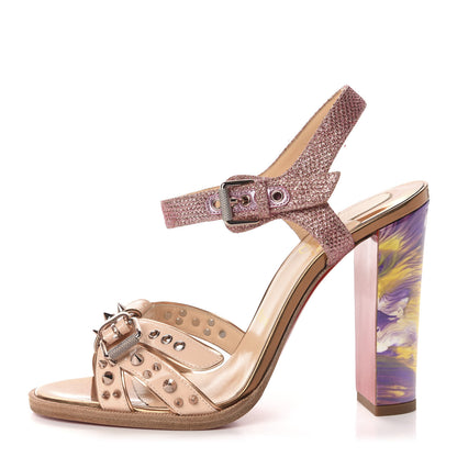 Christian Louboutin Patent Glitter Tisse Miss Roma 100 Sandals 38 Version Poudre 1 of 11