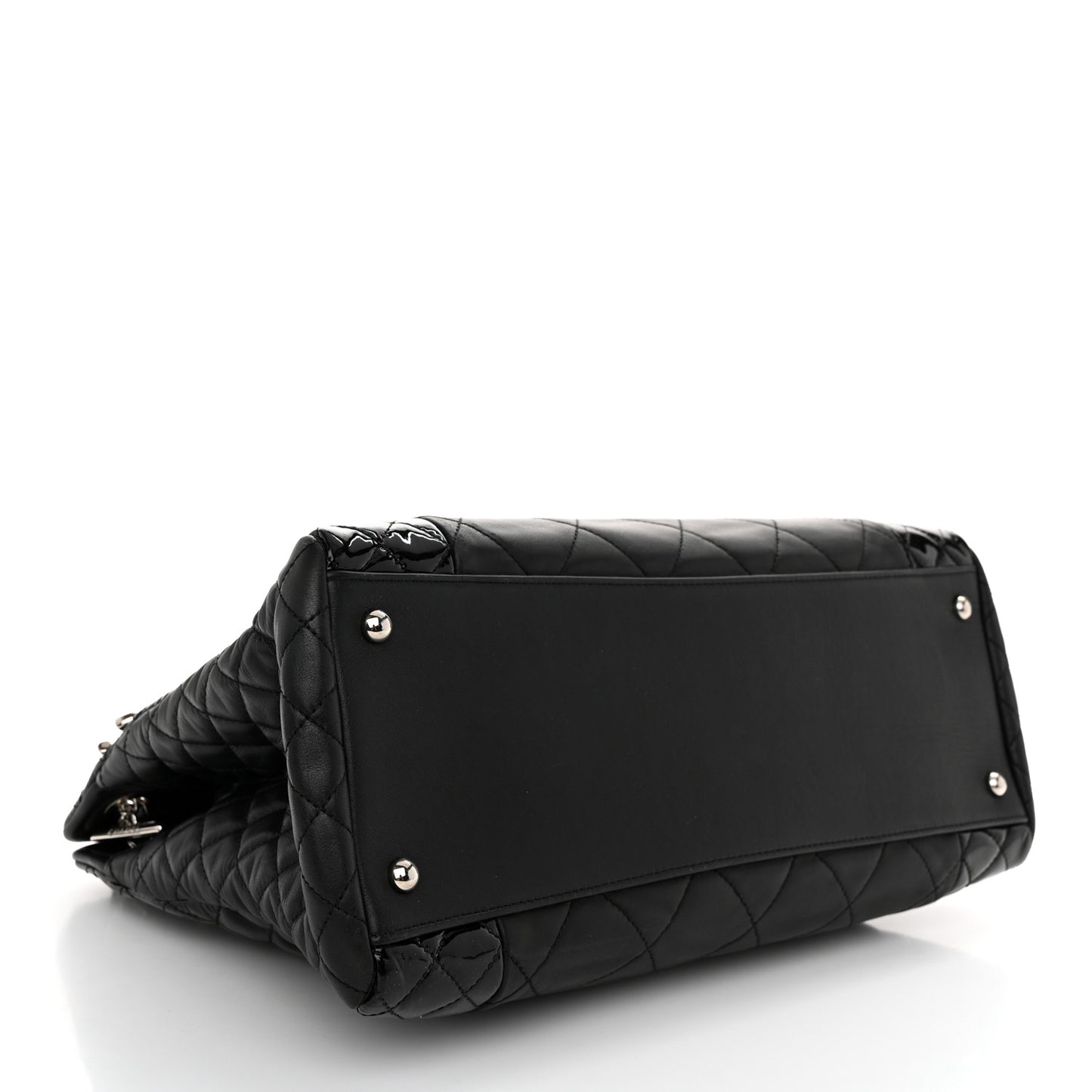 Lambskin Patent Quilted CC Shopping Tote Black