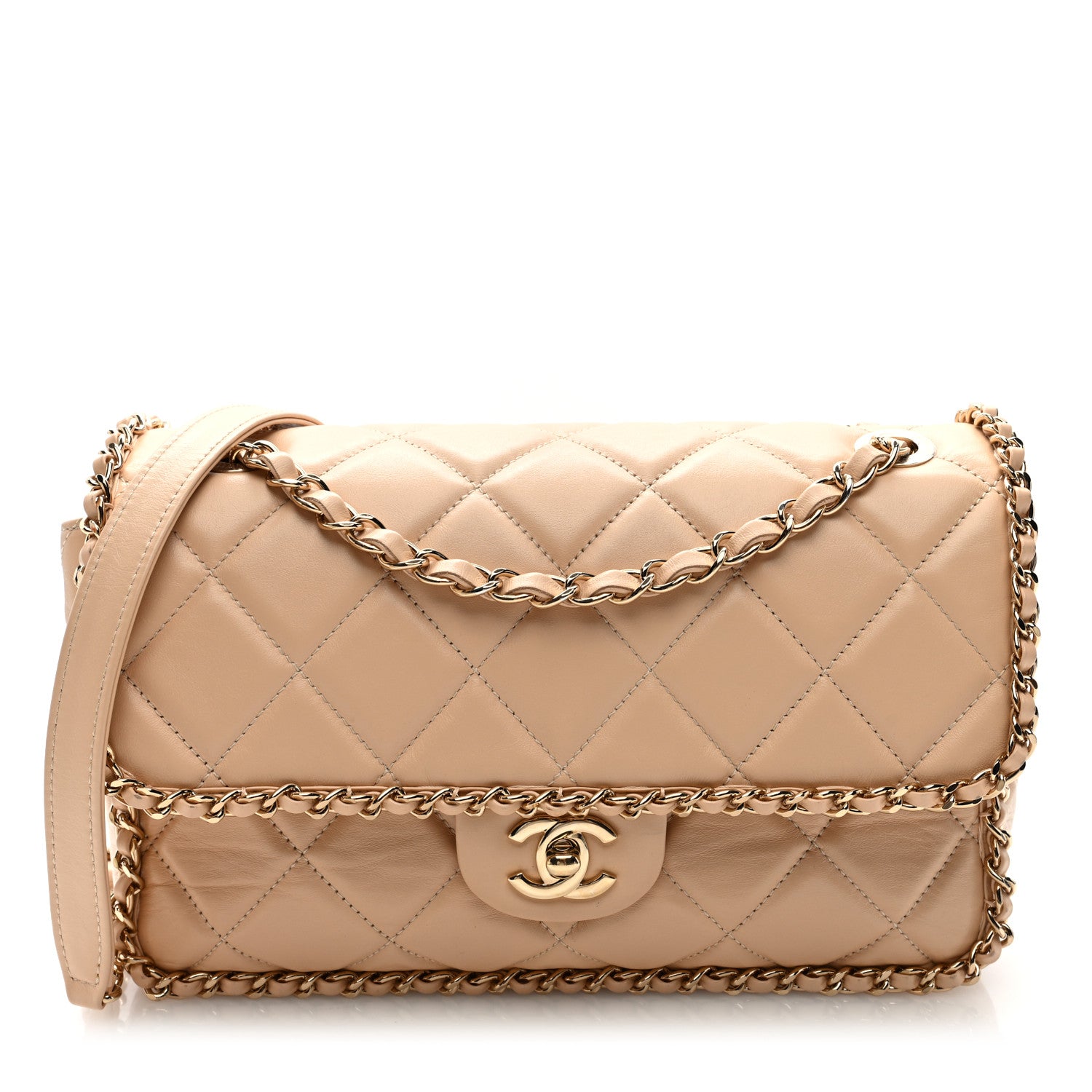 Chanel Crumpled Calfskin Medium Chain All Over Flap Beige 1 of 10