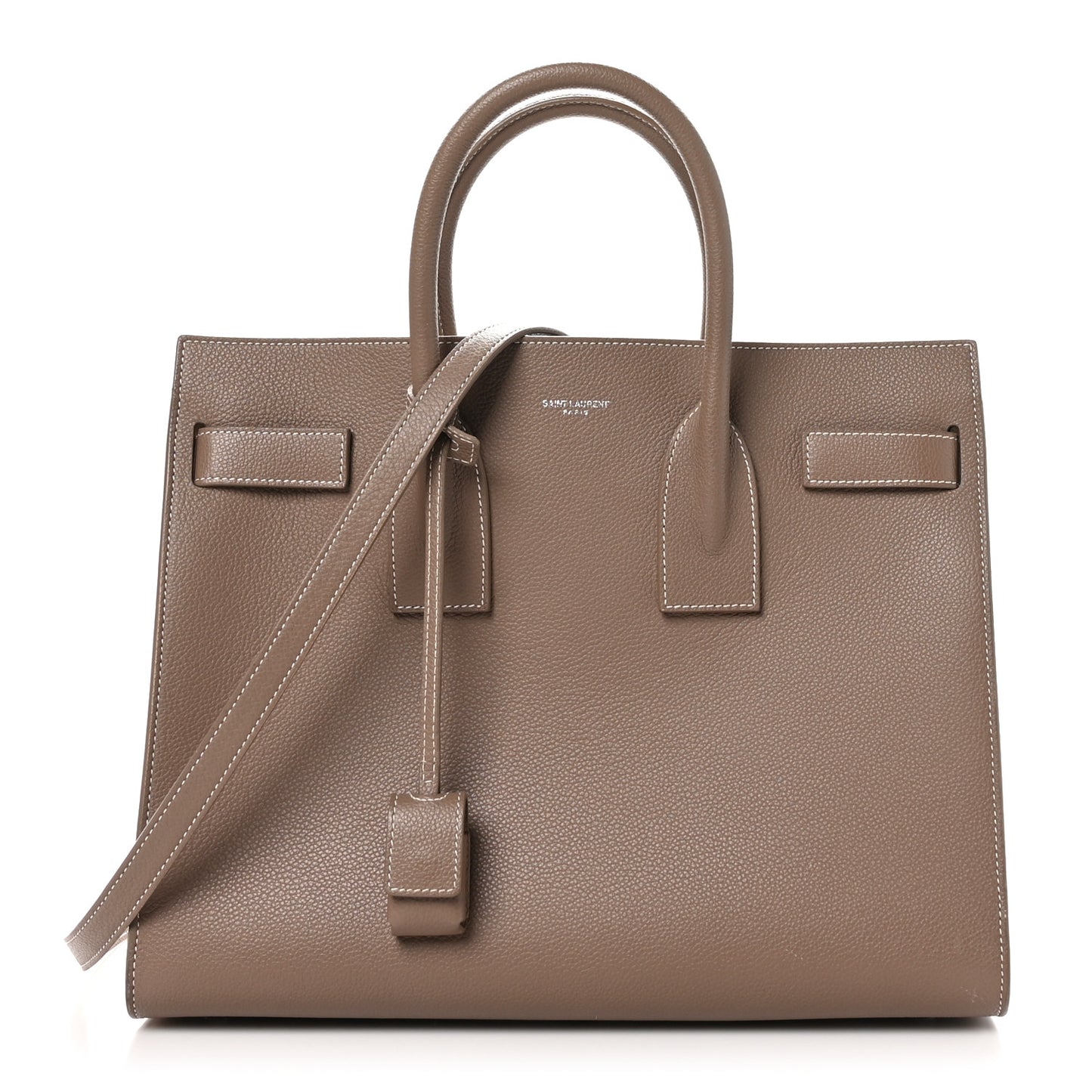 Grained Calfskin Topstitch Small Classic Sac De Jour Taupe