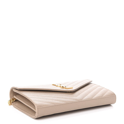 Saint Laurent Grain De Poudre Matelasse Chevron Monogram Chain Wallet Dark Beige 4 of 10