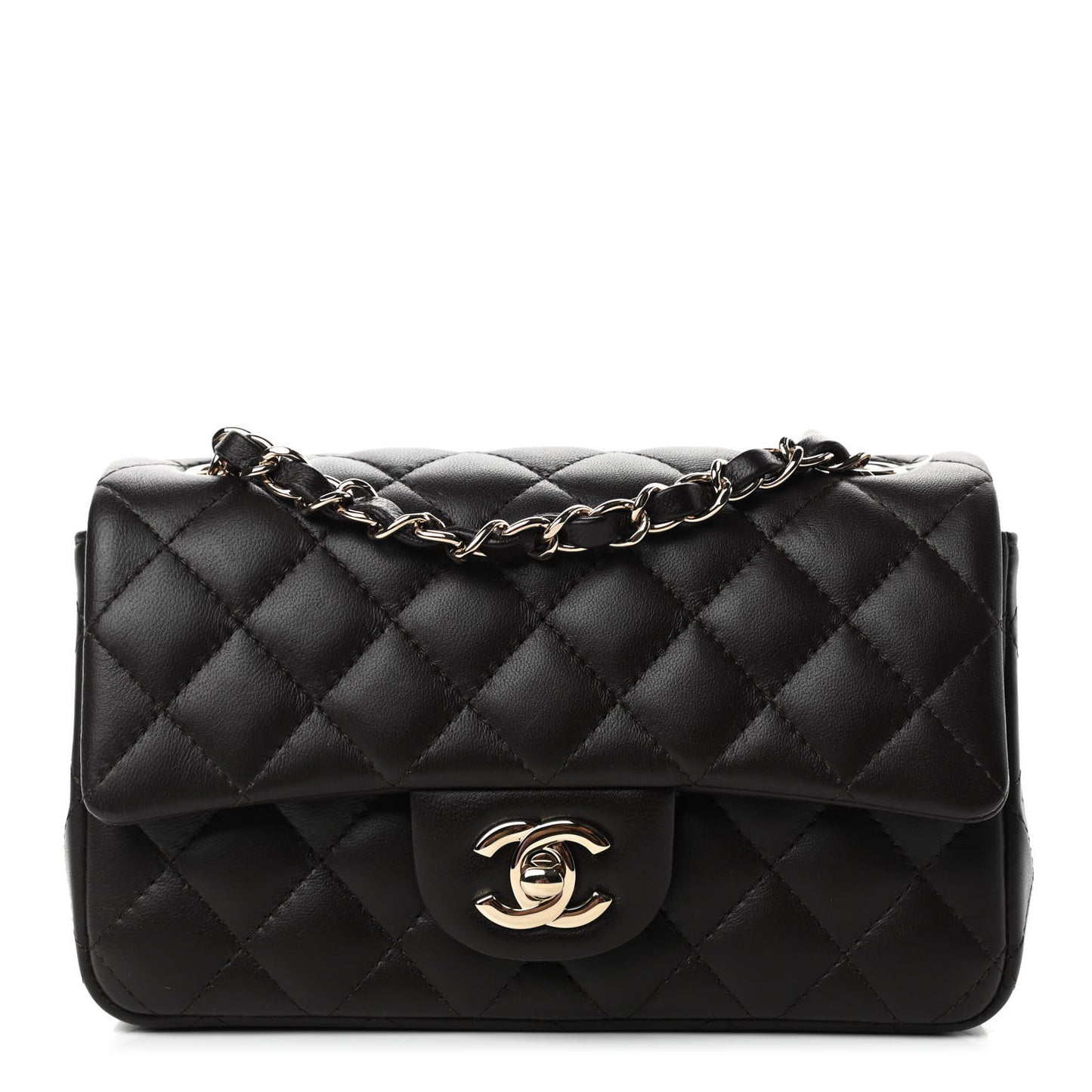 Lambskin Quilted Mini Rectangular Flap Dark Brown