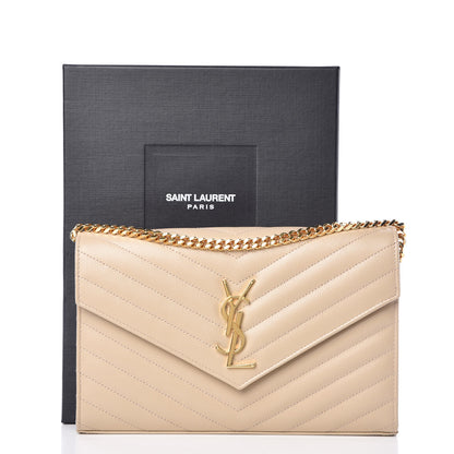 Saint Laurent Grain De Poudre Matelasse Chevron Monogram Chain Wallet Nude Powder 10 of 10