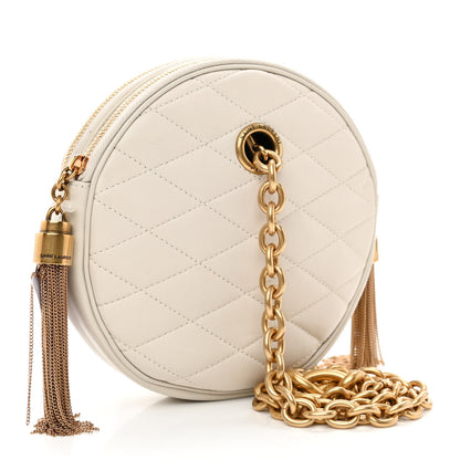 Saint Laurent Lambskin Quilted Round Le Maillon Round Tassel Chain Crossbody Bag Crema Soft 3 of 9
