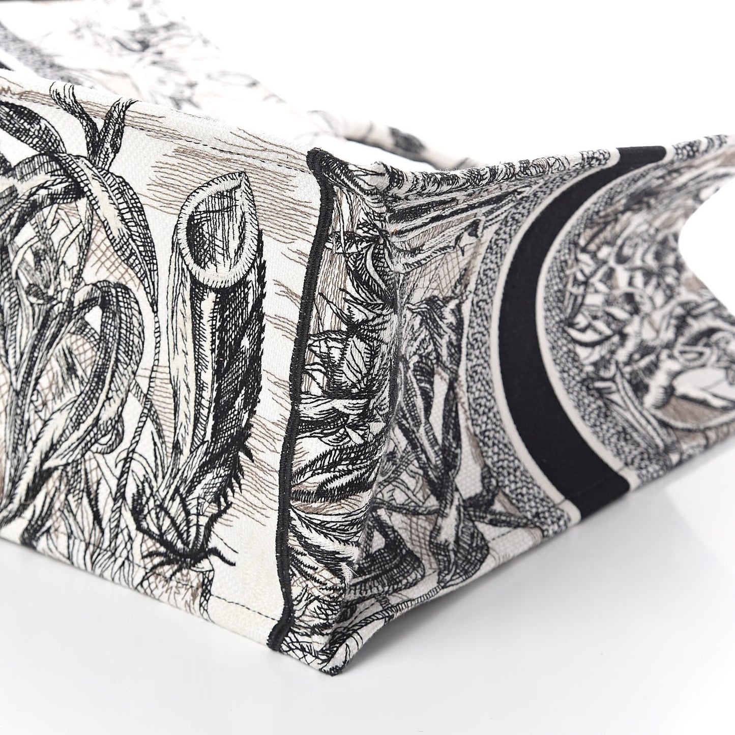 Canvas Embroidered Toile De Jouy Book Tote White Black