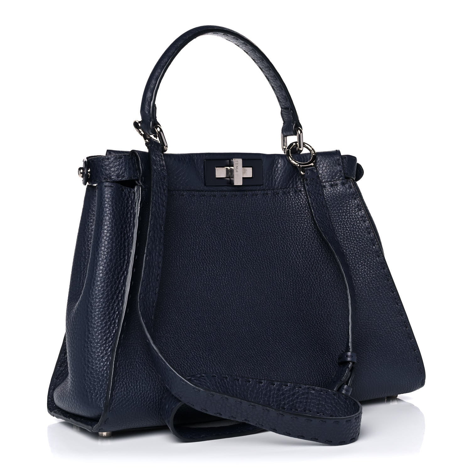 Fendi Cuoio Romano Selleria Medium Peekaboo Iconic Satchel Blue Notte 3 of 17