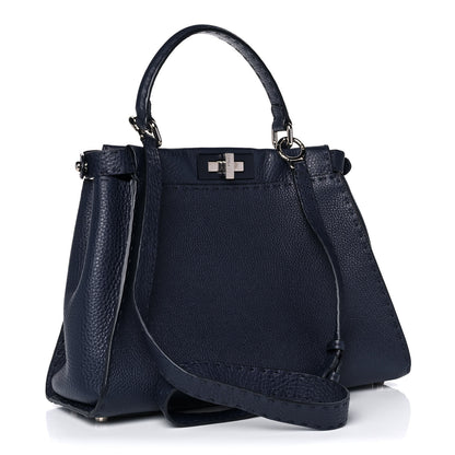 Fendi Cuoio Romano Selleria Medium Peekaboo Iconic Satchel Blue Notte 3 of 17