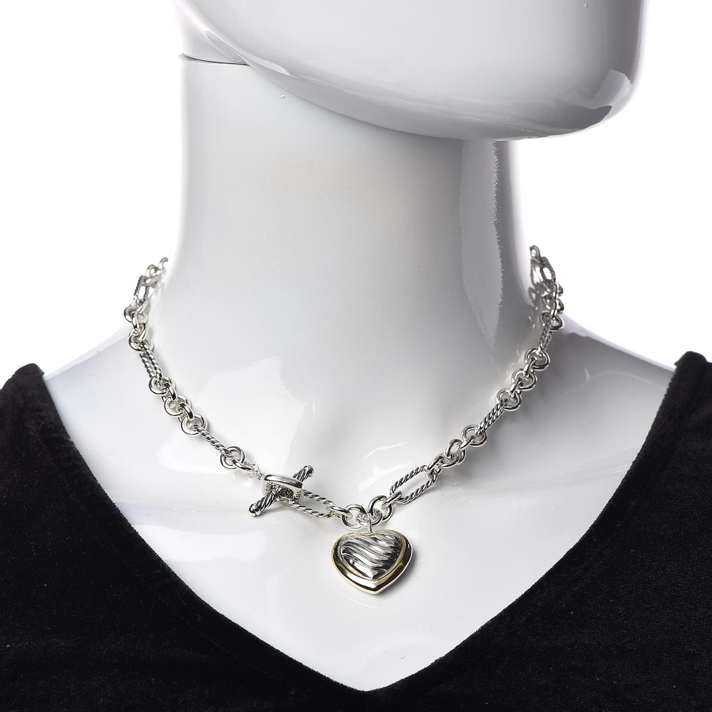Sterling Silver 18K Yellow Gold Cable Heart Figaro Necklace