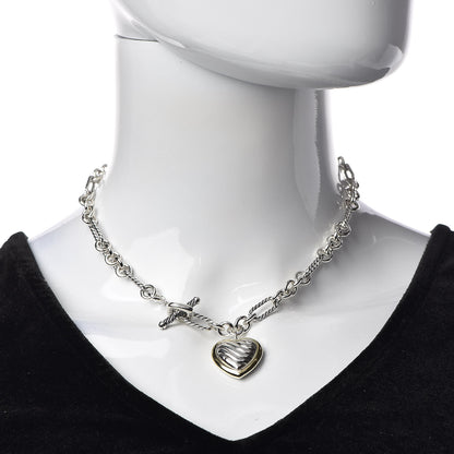 David Yurman Sterling Silver 18K Yellow Gold Cable Heart Figaro Necklace 2 of 7