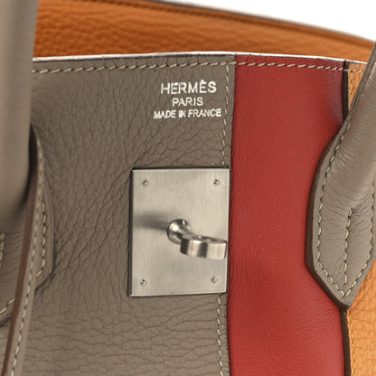 Hermes Taurillon Clemence Swift Tri-Color Birkin 35 Sanguine Gris Tourterelle Moutarde 6 of 14