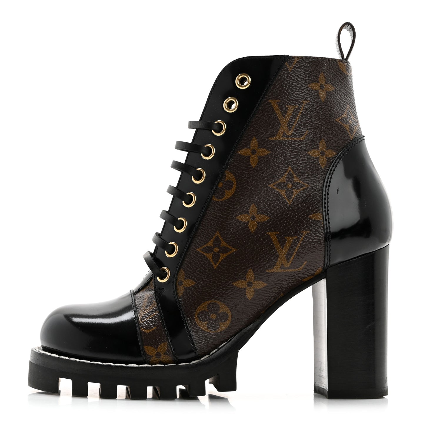 Patent Calfskin Monogram Star Trail Ankle Boots 36 Black