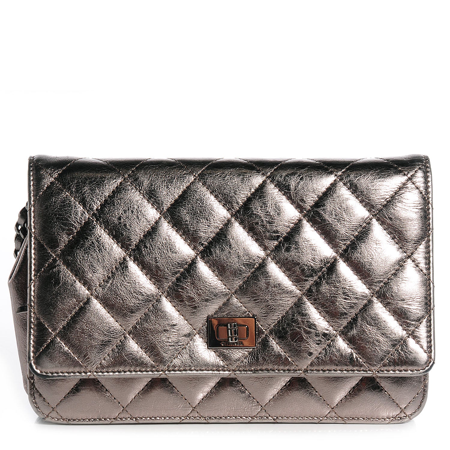 Chanel Aged Calfskin Quilted Reissue Wallet On Chain WOC Dark Silver 1 of 8