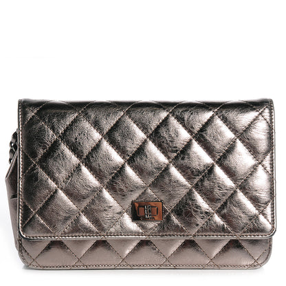 Chanel Aged Calfskin Quilted Reissue Wallet On Chain WOC Dark Silver 1 of 8
