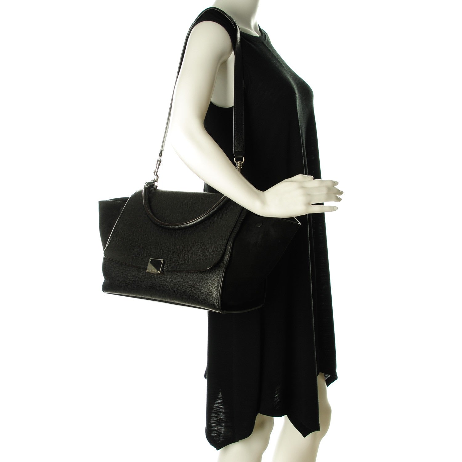 Celine Drummed Calfskin Suede Medium Trapeze Black 2 of 8