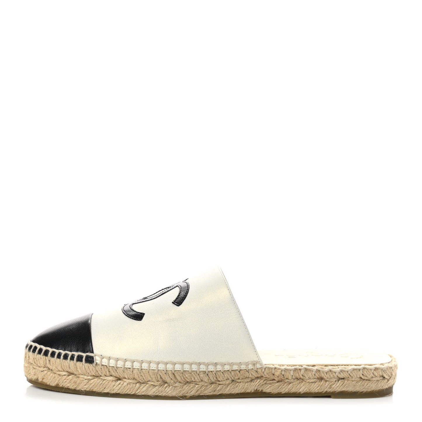 Iridescent Goatskin CC Espadrille Mules 40 Ivory Black