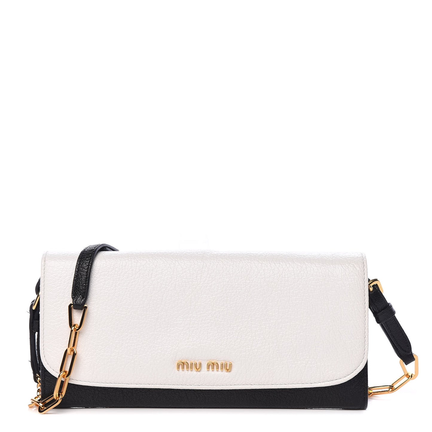 Goatskin Madras Bi-Color Wallet On Chain Black White