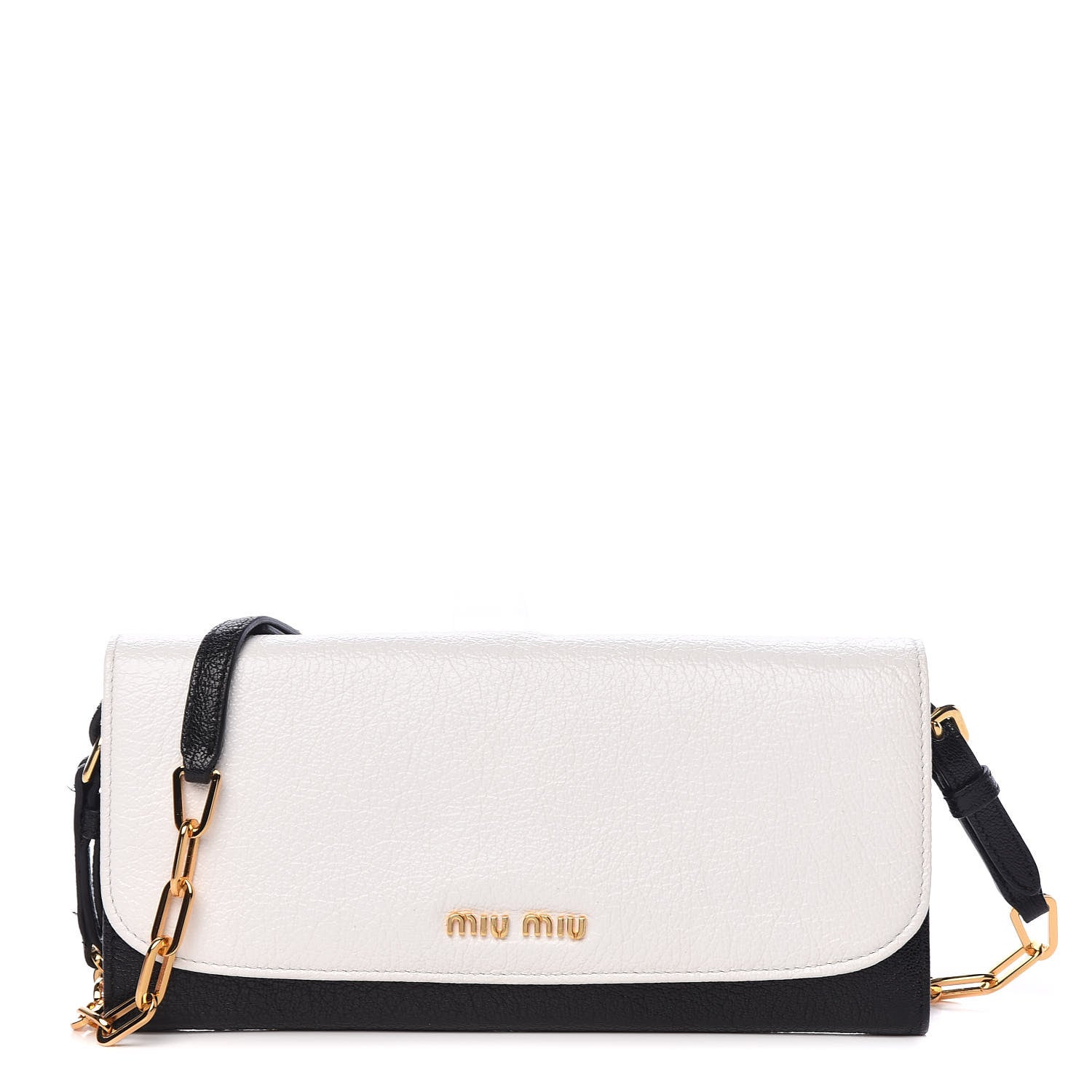 Miu Miu Goatskin Madras Bi-Color Wallet On Chain Black White 1 of 11
