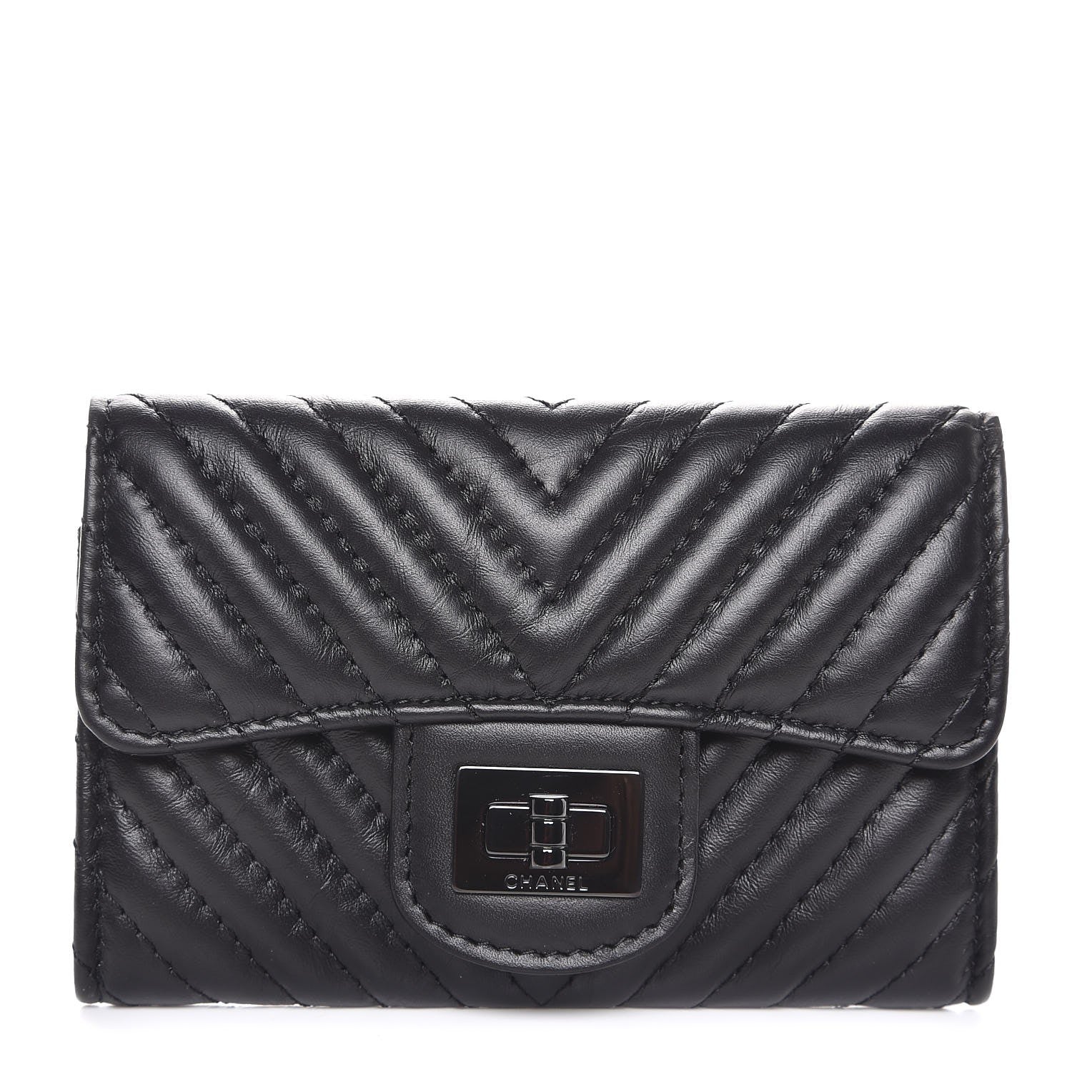 Chanel Aged Calfskin Chevron Quilted Card Holder Wallet So Black 1 of 9