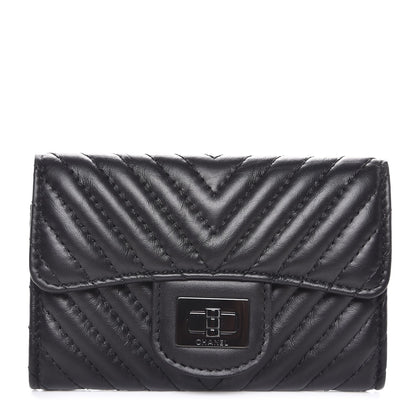 Chanel Aged Calfskin Chevron Quilted Card Holder Wallet So Black 1 of 9