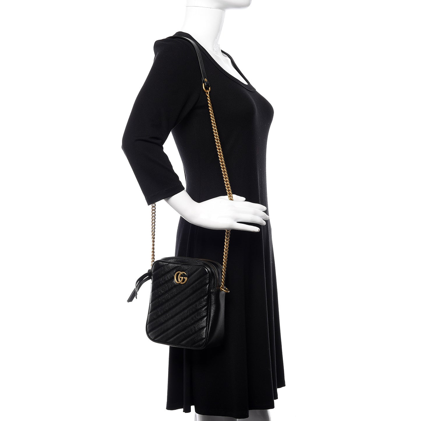 Azalea Calfskin Matelasse Diagonal Tall GG Marmont Crossbody Bag Black