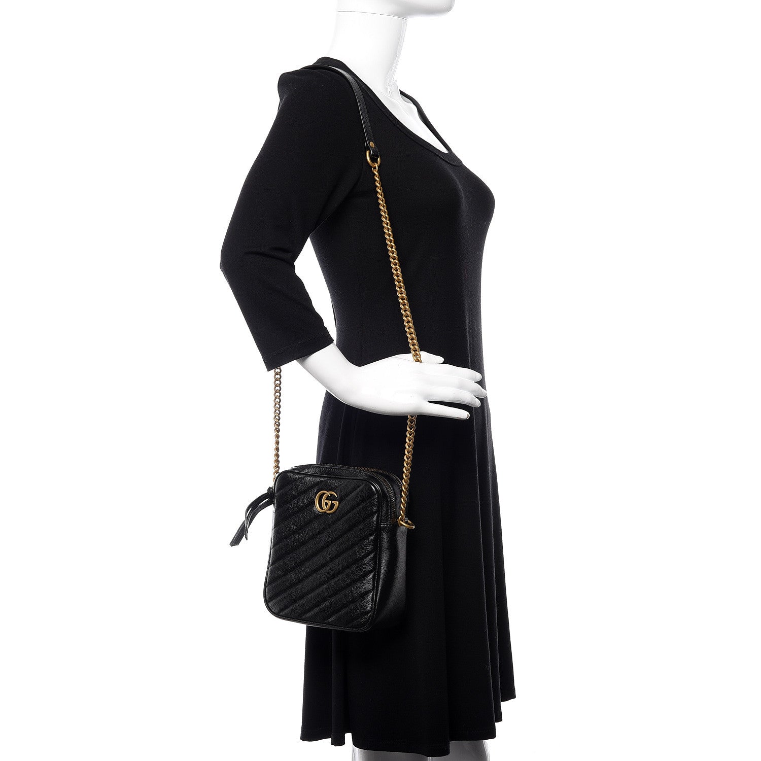 Gucci Azalea Calfskin Matelasse Diagonal Tall GG Marmont Crossbody Bag Black 2 of 11
